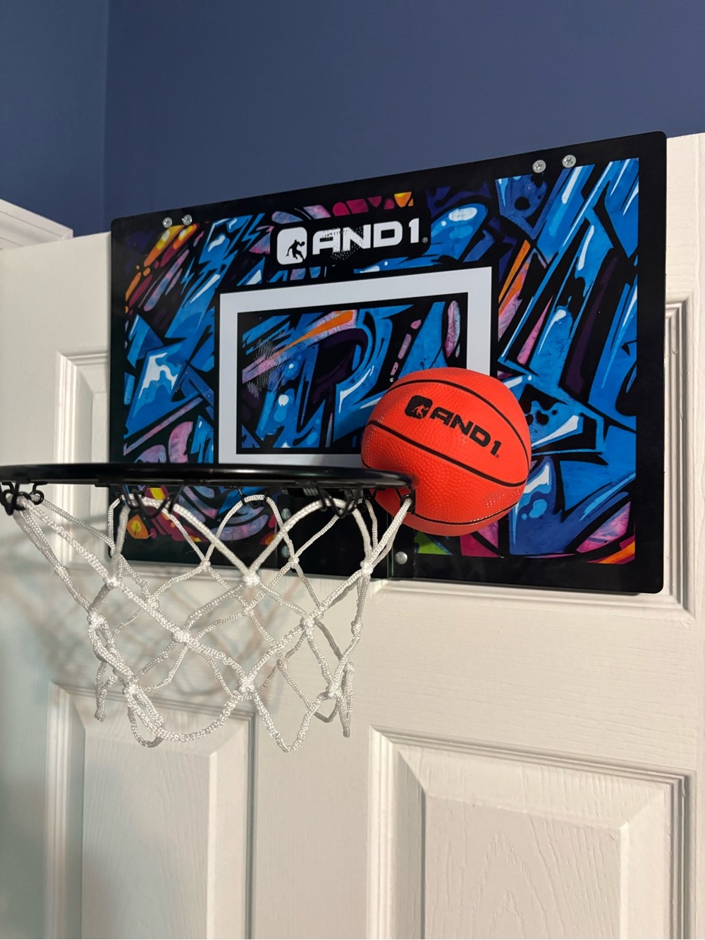 And1 Orange Mini Basketball with Blue Graffiti Backboard